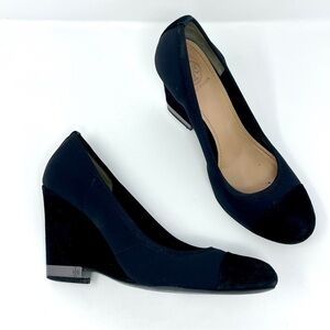 Tory Burch Astoria Black Lancaster Suede High Heel Wedge Pump